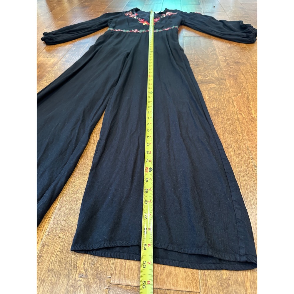 Farm Rio Embroidered Wide‎ Leg Floral Jumpsuit Small Black Floral Anthropologie - Picture 8 of 16